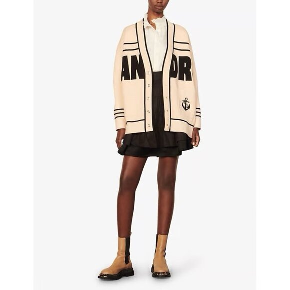 Sandro Santana Logo-embroidered Oversized-fit Knitted Cardigan - Picture 1 of 14